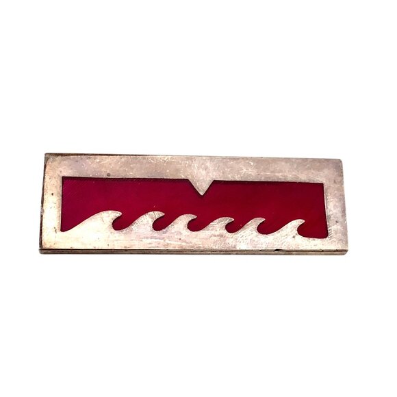 Vintage Mexico Sterling Silver Brooch Transparent Red Enamel Modernist - Picture 9 of 11